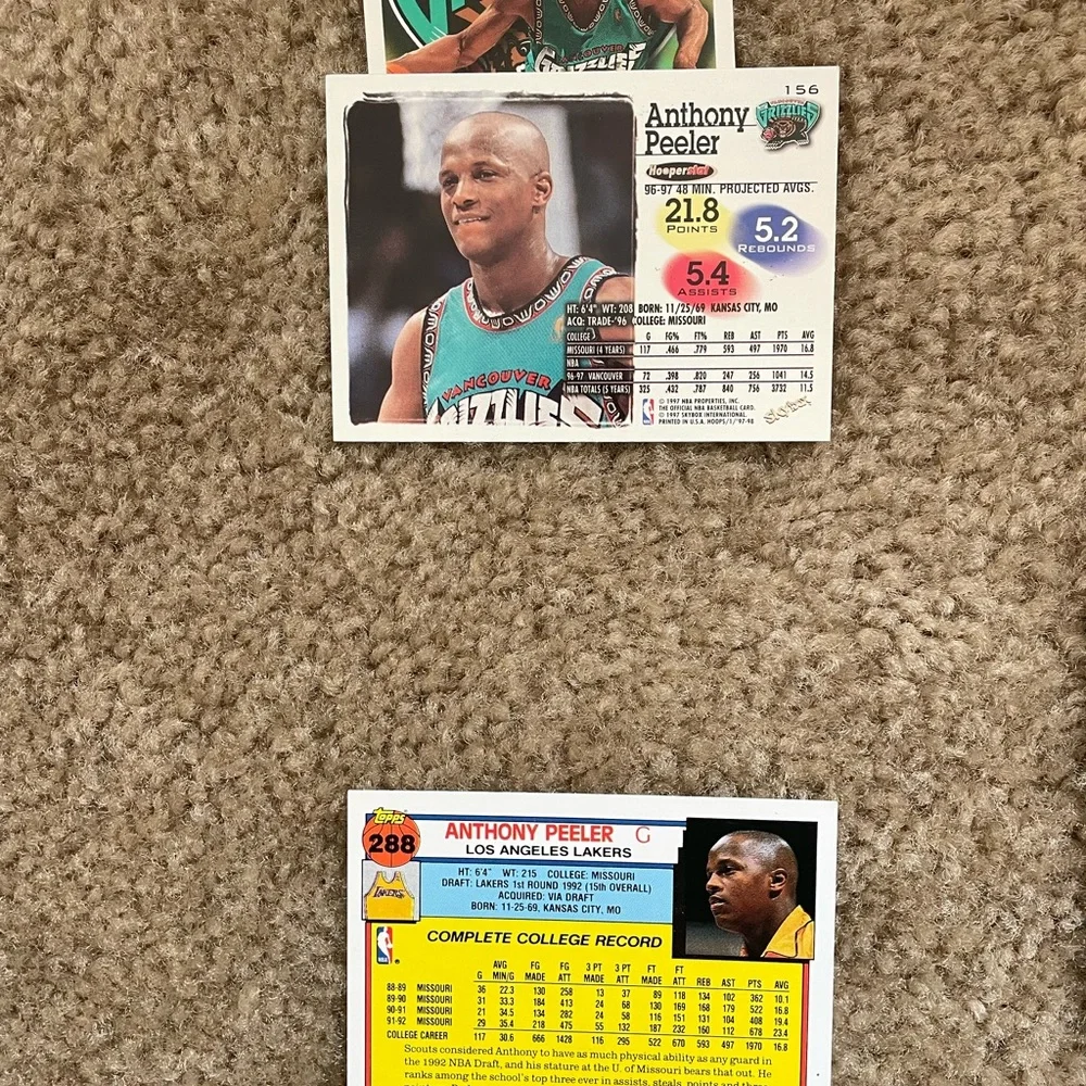 Set of 10 Anthony Peeler basketball cards Grizzlies And Lakers - Picture 5 of 6